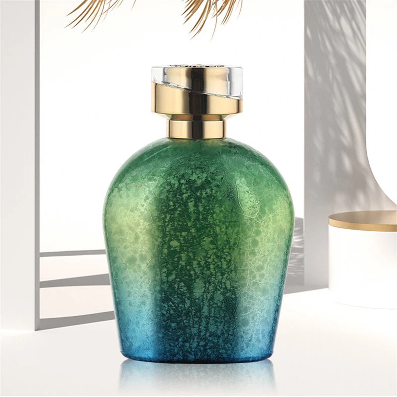 green glass perfume bottle